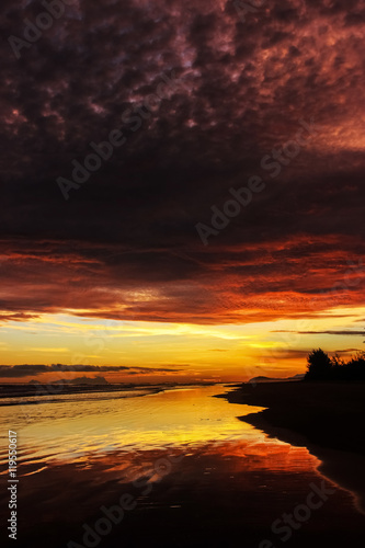 Awesome bright colorful sunrise over the sea. Borneo, Kalimantan