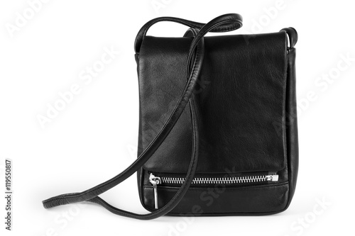 man's leather black bag isolated on white