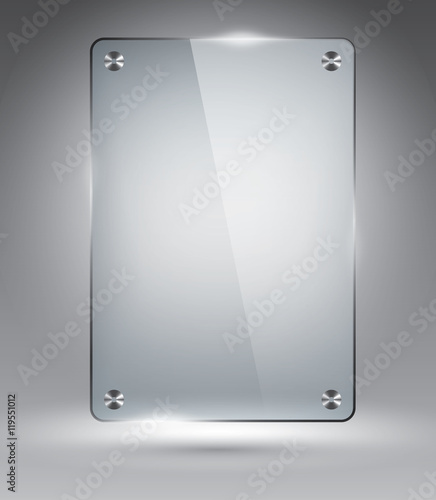 Glass frame on grey vector illustration template for advertising