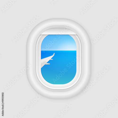 View From Airplane Window. Travel Design Template. Aircraft Port