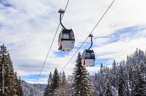  Cabins cableway of ski resort Laax. Switzerland