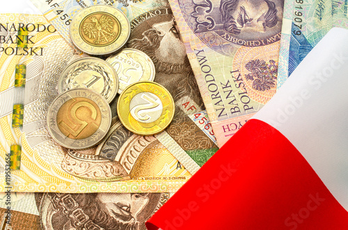 Polish zloty. Many banknotes and coins of different denomination