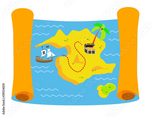 Treasure map colorful flat vector illustration