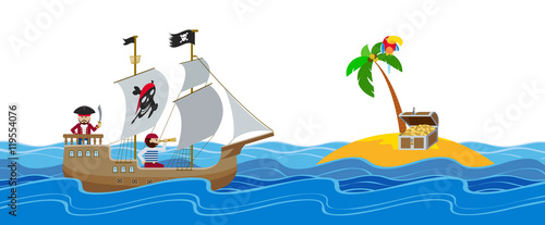 Pirate treasure hunt flat vector illustration