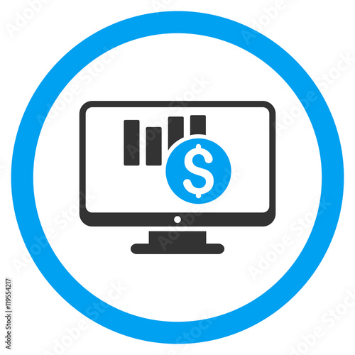 Sales Chart Monitoring rounded icon. Vector illustration style is flat iconic bicolor symbol, blue and gray colors, white background.