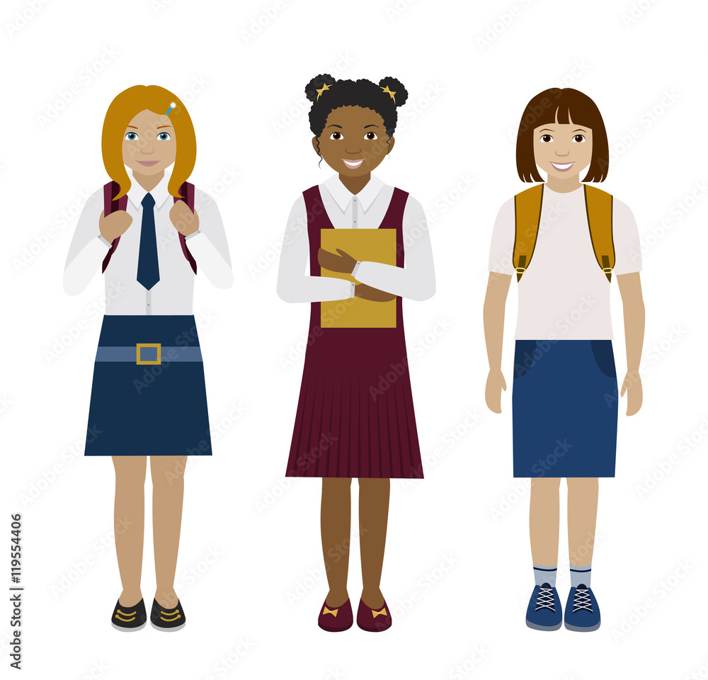 School girls flat vector illustration