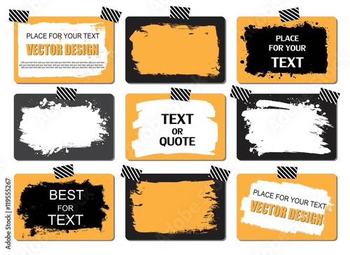 Vector quote or text boxes collection. Hand drawn frames, square, rectangle and round shapes. Grunge brush strokes, splatter textures.
