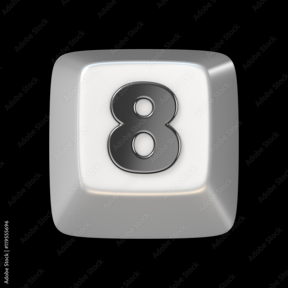 Computer keyboard key number EIGHT 8 3D Computer keyboard key number EIGHT 8 3D