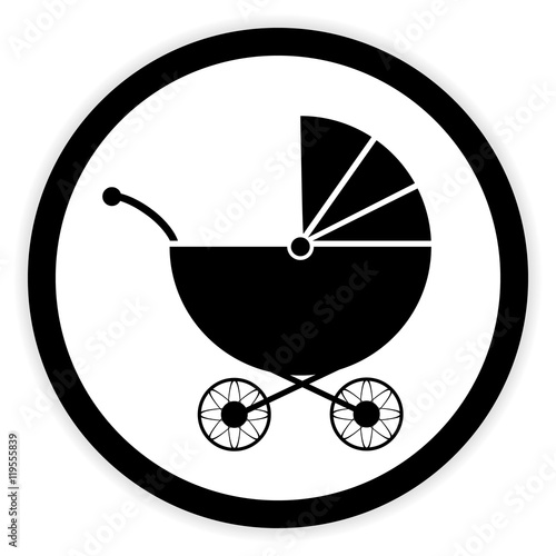 Pram button on white.