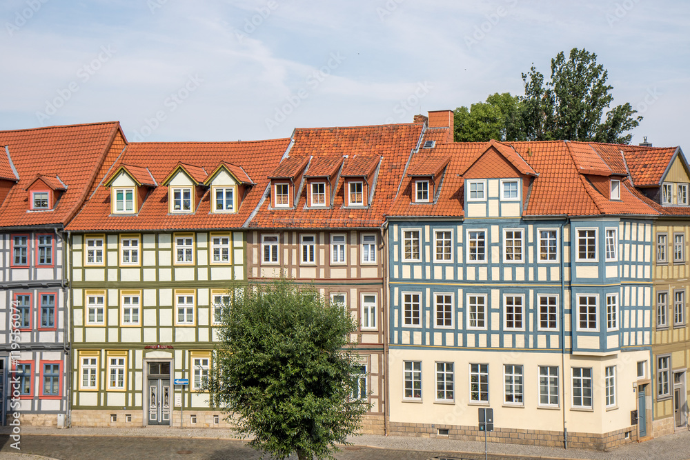 Häuserfront Fachwerk Architektur Halberstadt im Harz