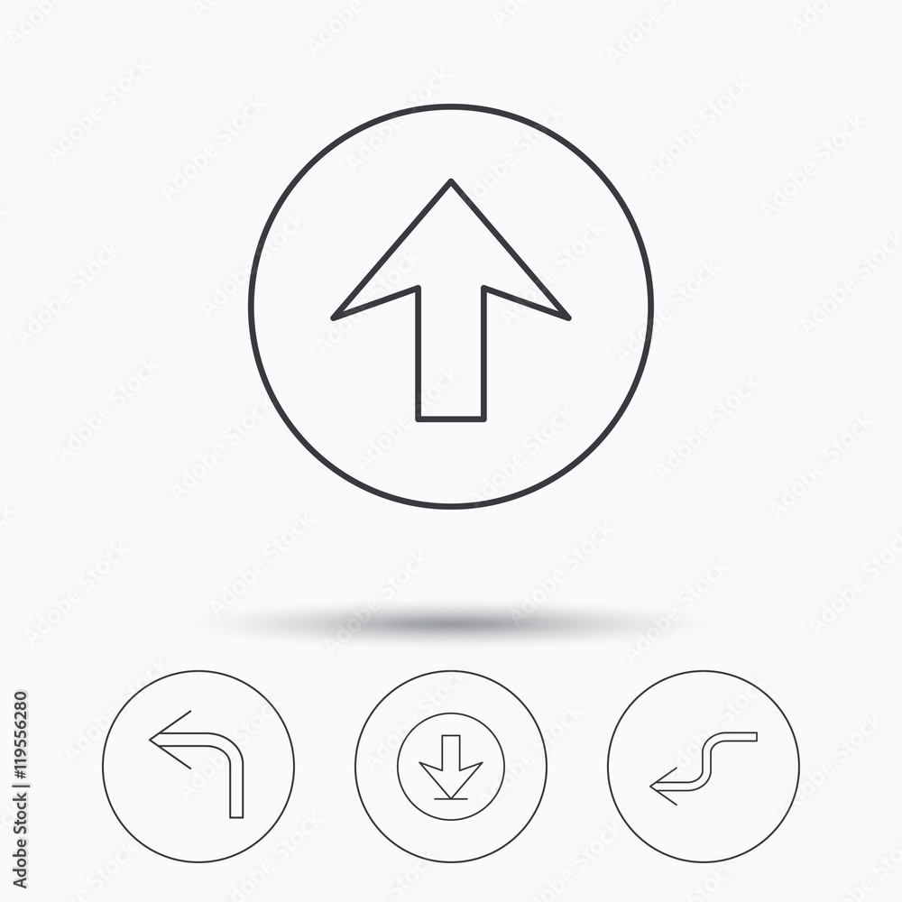 Arrows icons. Download, upload linear signs. Arrows icons. Download, upload linear signs.