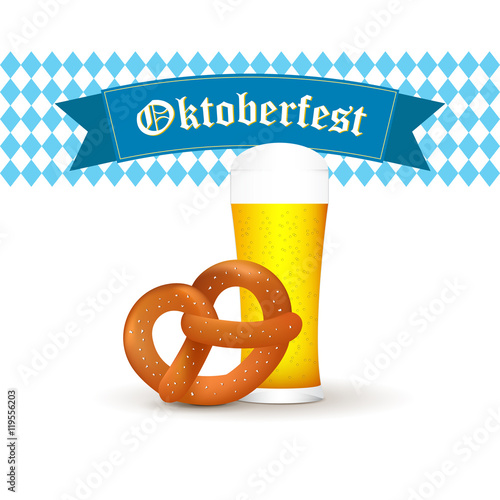 Bavarian beer mug with pretzel isolated on white background