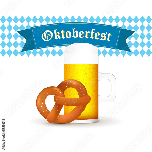 Bavarian beer mug with pretzel isolated on white background