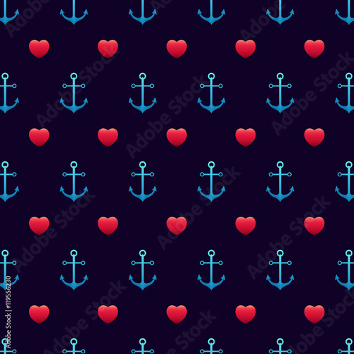 Anchor pattern,Seamless love wedding and valentine. illustration hearts. Vector seamless pattern