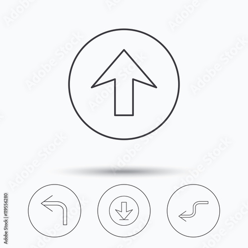 Arrows icons. Download, upload linear signs.