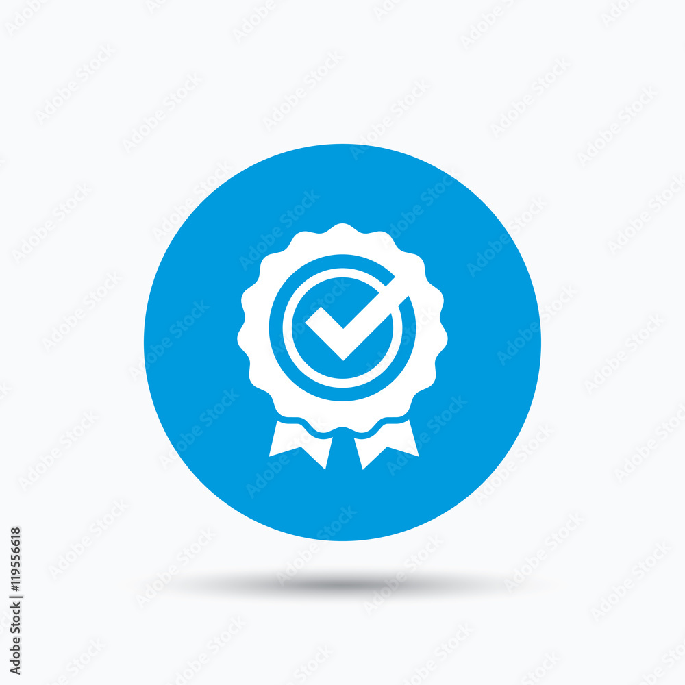 Award medal icon. Winner emblem with tick sign. Award medal icon. Winner emblem with tick sign.