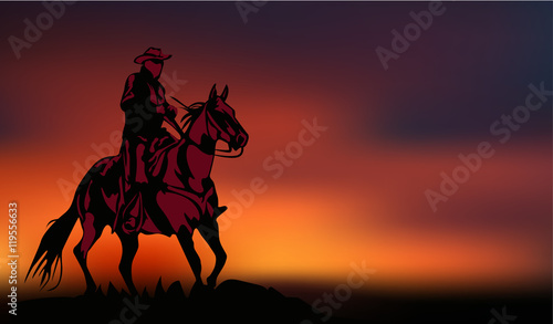 Alone cowboy ride on the sunset vector image