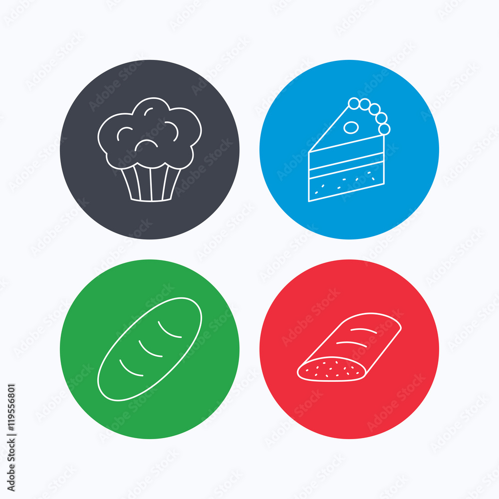 Sweet muffin, cake and bread icons.