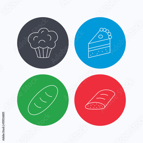 Sweet muffin, cake and bread icons.