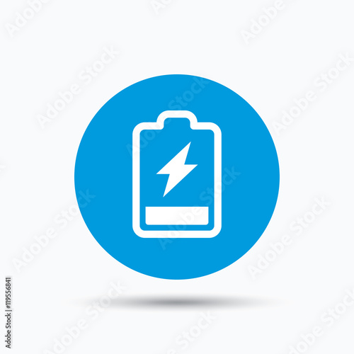 Battery power icon. Charging accumulator sign.
