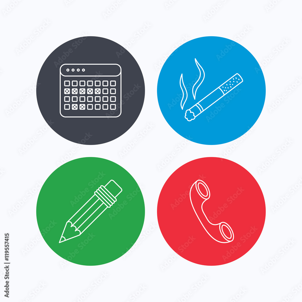 Call, calendar of vacations and pencil icons. Call, calendar of vacations and pencil icons.