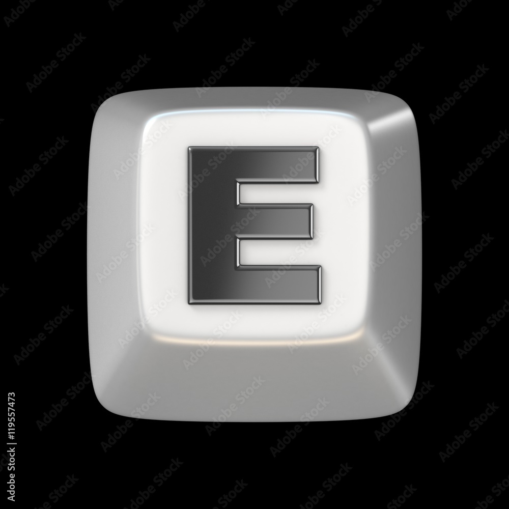 Computer keyboard key FONT. Letter E 3D Computer keyboard key FONT. Letter E 3D