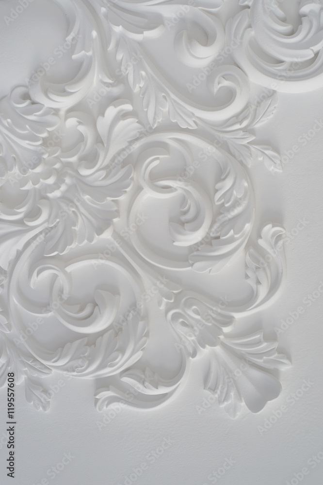 Luxury white wall design bas-relief with stucco mouldings roccoco element Luxury white wall design bas-relief with stucco mouldings roccoco element