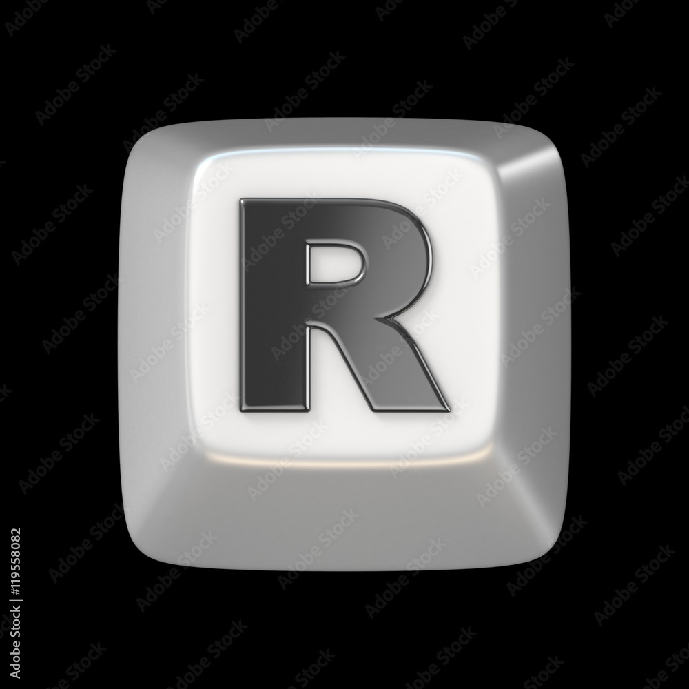 Computer keyboard key FONT. Letter R 3D Computer keyboard key FONT. Letter R 3D