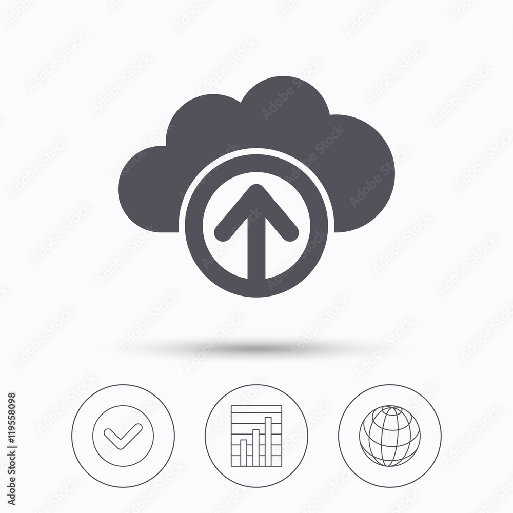 Upload from cloud icon. Data storage sign. Upload from cloud icon. Data storage sign.