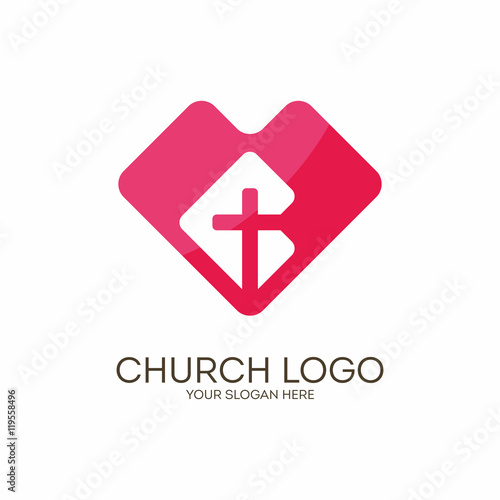 Church logo. Christian symbols. Cross and heart.