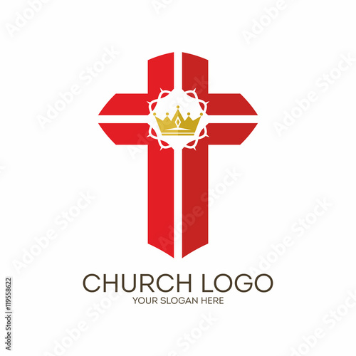 Church logo. Christian symbols. The cross of Jesus and crown of thorns.