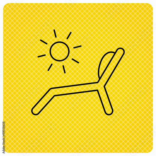 Deck chair icon. Beach chaise longue sign.