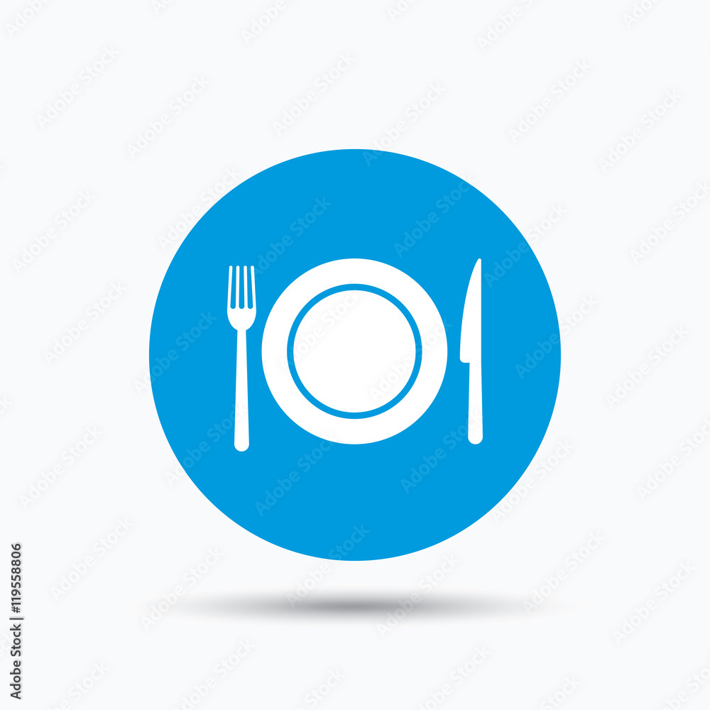 Dish, fork and knife icons. Cutlery sign. Dish, fork and knife icons. Cutlery sign.