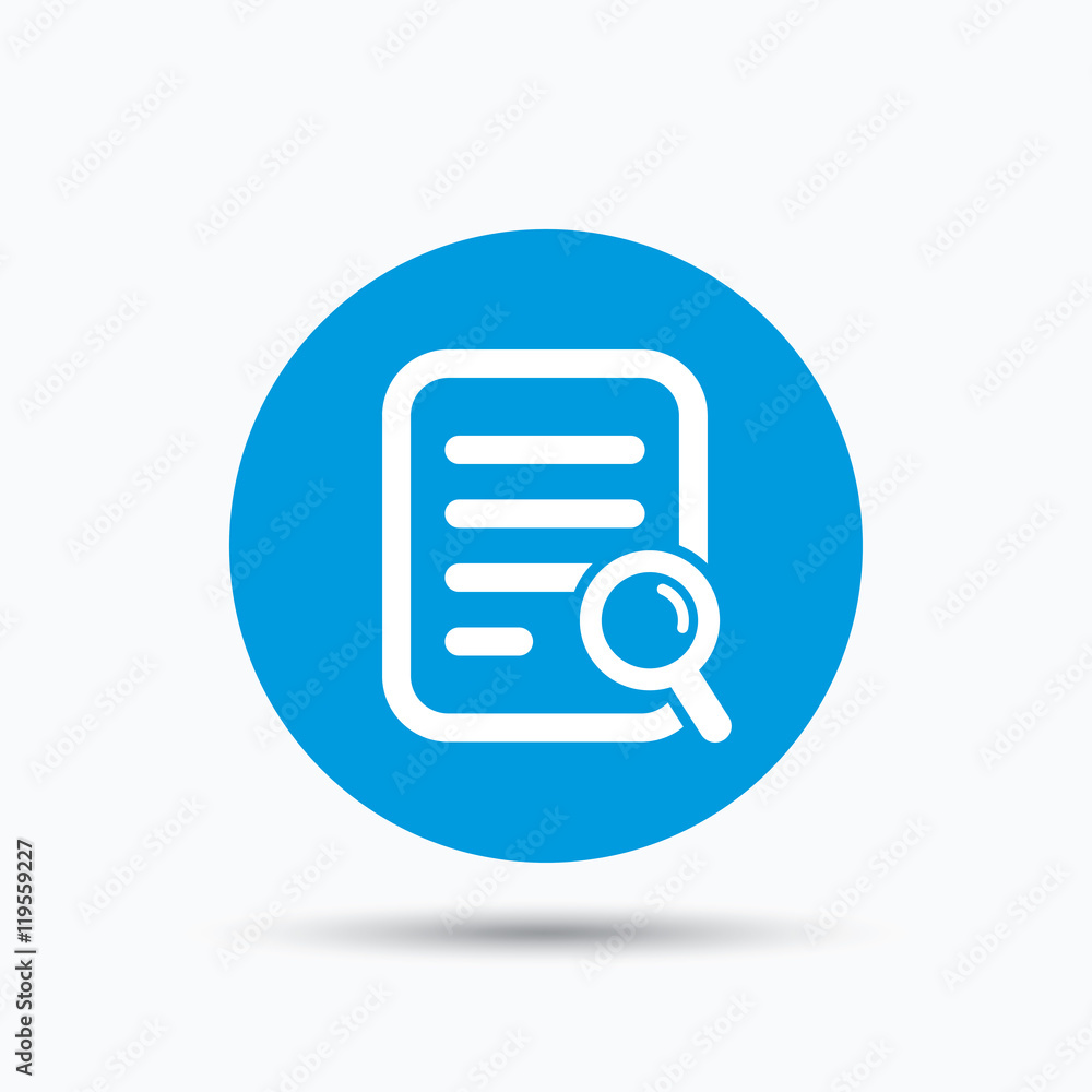File search icon. Document page with magnifier. File search icon. Document page with magnifier.