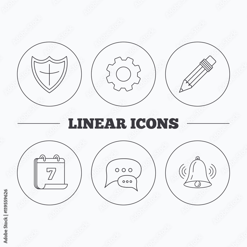 Chat, pencil and protection shield icons.