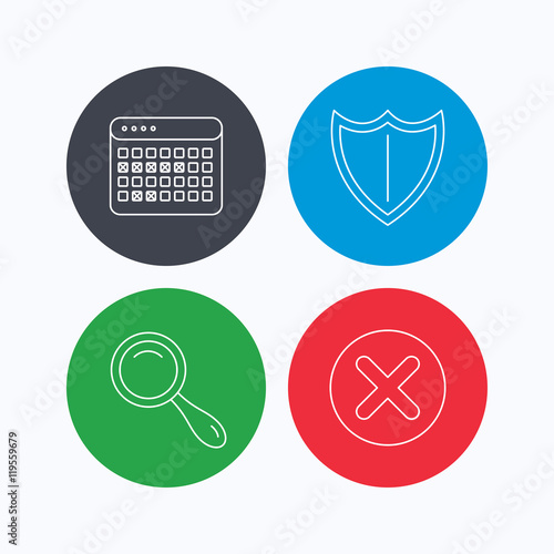 Calendar, magnifying glass and delete icons.