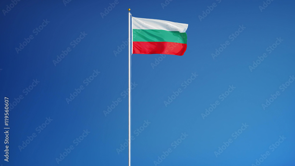 Bulgaria flag waving against clean blue sky, long shot, isolated with clipping mask alpha channel transparency, perfect for film, news, digital composition Bulgaria flag waving against clean blue sky, long shot, isolated with clipping mask alpha channel transparency, perfect for film, news, digital composition