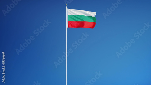 Bulgaria flag waving against clean blue sky, long shot, isolated with clipping mask alpha channel transparency, perfect for film, news, digital composition