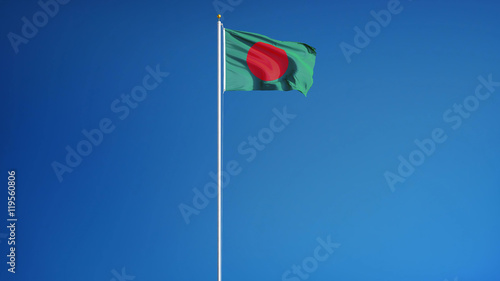 Bangladesh flag waving against clean blue sky, long shot, isolated with clipping mask alpha channel transparency, perfect for film, news, digital composition