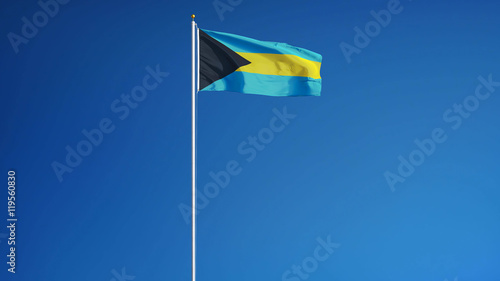 Bahamas flag waving against clean blue sky  long shot  isolated with clipping mask alpha channel transparency  perfect for film  news  digital composition