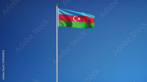 Azerbaijan flag waving against clean blue sky, long shot, isolated with clipping mask alpha channel transparency, perfect for film, news, digital composition