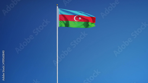 Azerbaijan flag waving against clean blue sky, long shot, isolated with clipping mask alpha channel transparency, perfect for film, news, digital composition