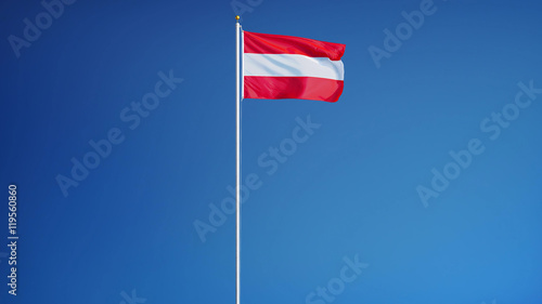 Austria flag waving against clean blue sky, long shot, isolated with clipping mask alpha channel transparency, perfect for film, news, digital composition