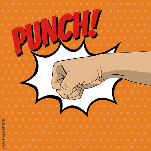 Fist punching in pop art style. Vector illustration