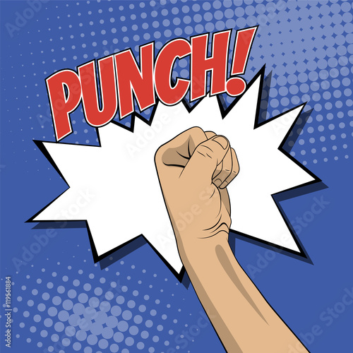 Fist punching in pop art style