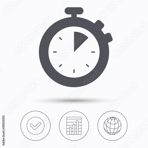 Stopwatch icon. Timer or clock device sign.