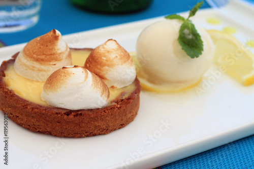 Traditional french pie with lemon cream and ice cream