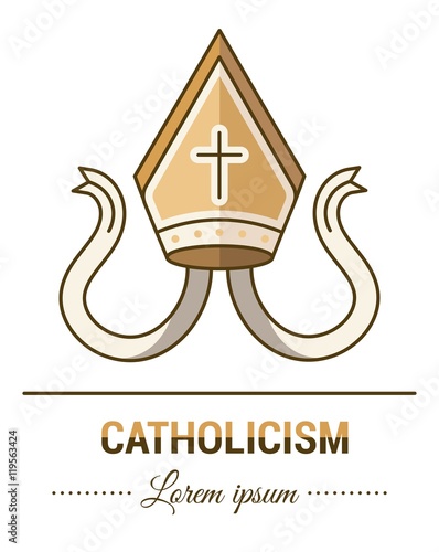 Color illustrations and flat linear design. Templates, logo and mark of Catholicism with vintage elements. Easy to use business. Vector abstract logo or emblem.