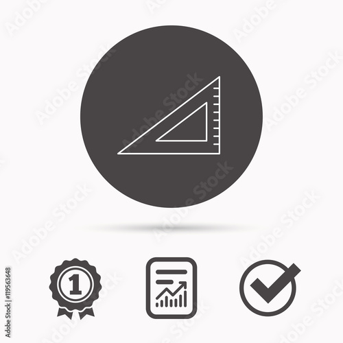 Triangular ruler icon. Straightedge sign.
