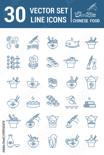 Set vector line icons in flat design with chinese food